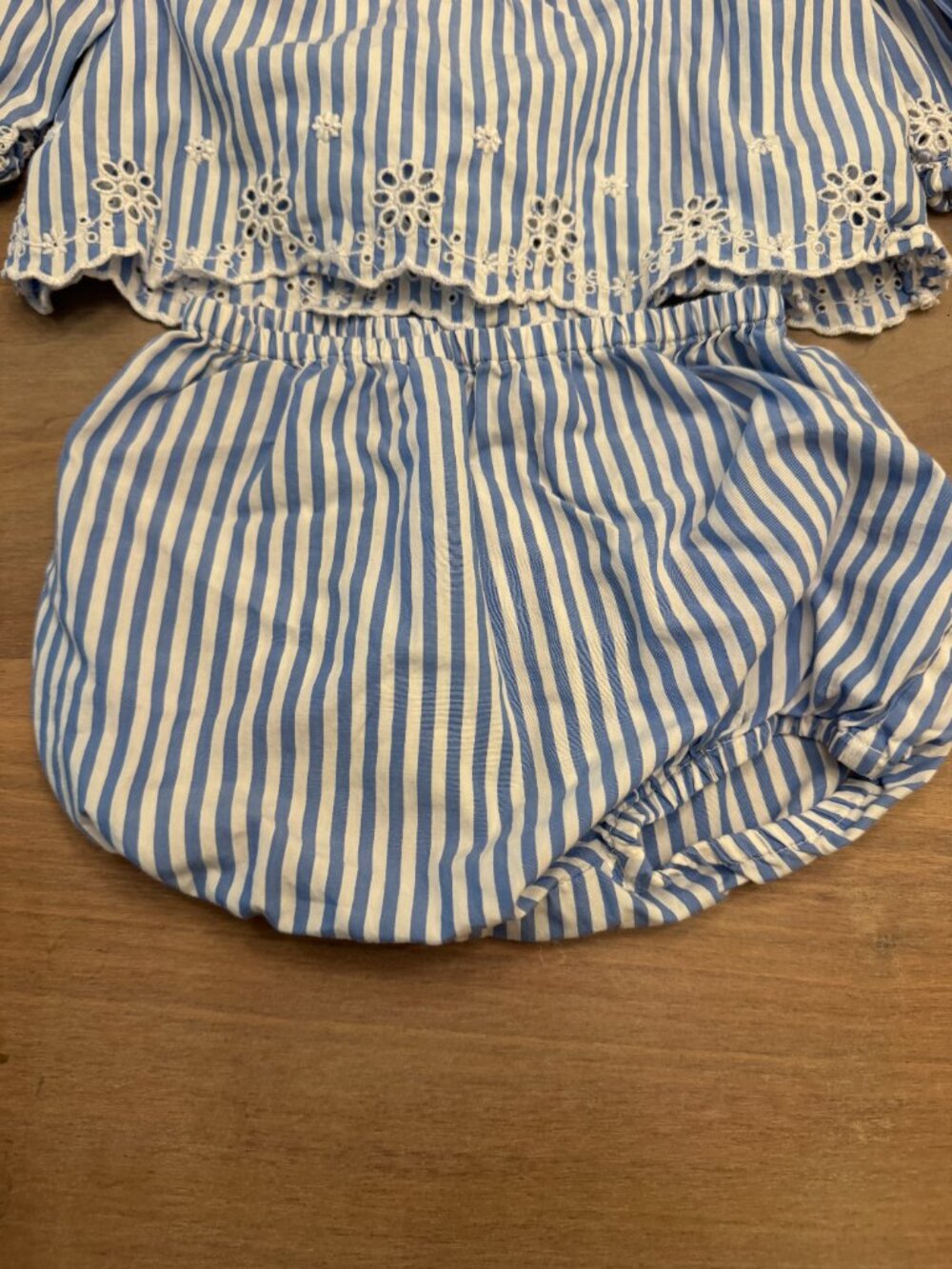 Ralph Lauren Baby Blue Striped Eyelet Top & Bloomer Set - 6 Months - Picture 2 of 6